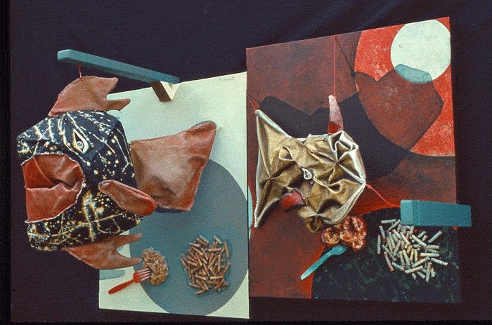 The Non-Conforming Main Course (acrylic and found object on canvas)