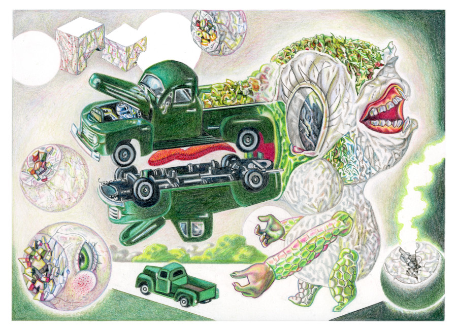 Duck Build (9" x&nbsp; 12" color pencil on paper)